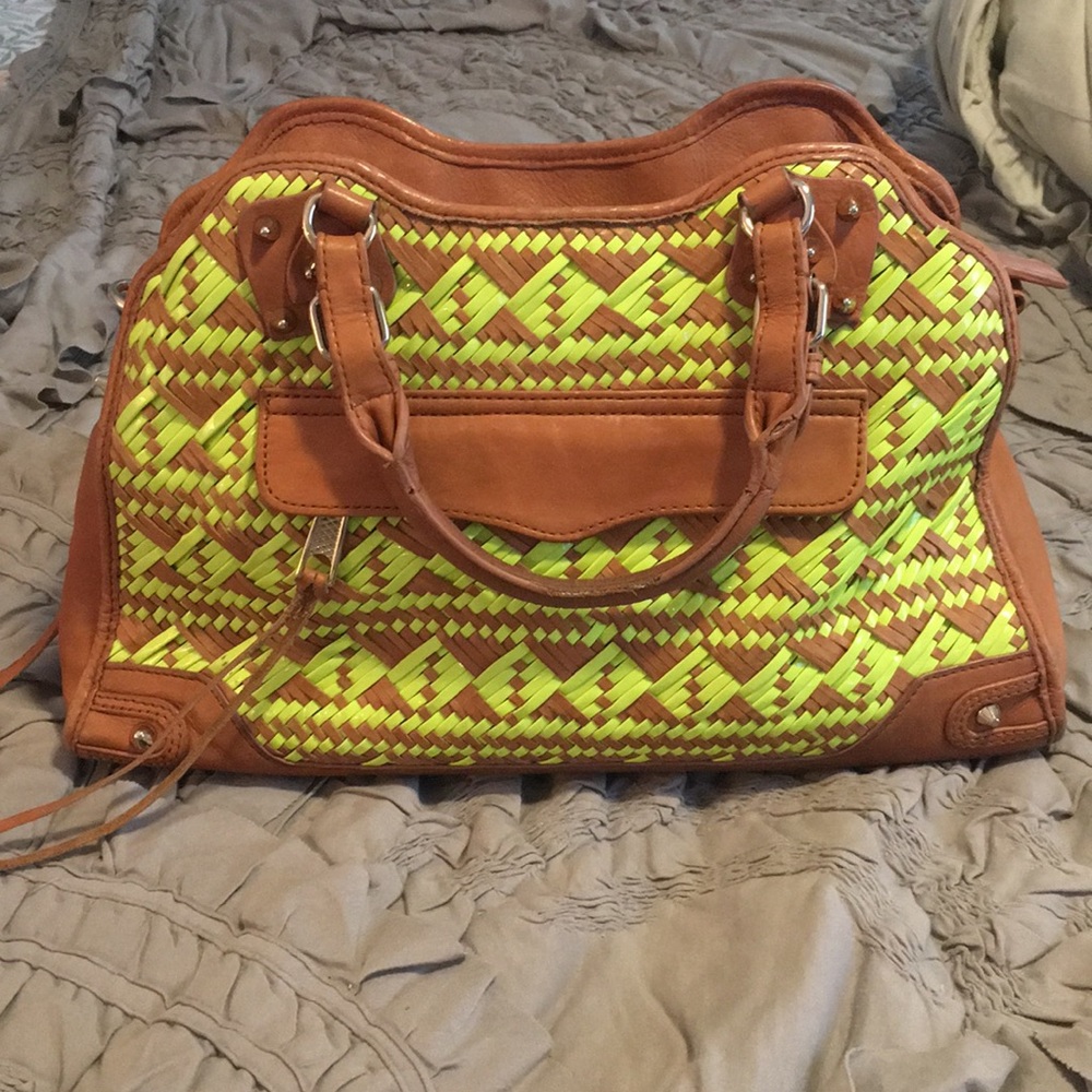 rebecca minkoff woven neon satchel